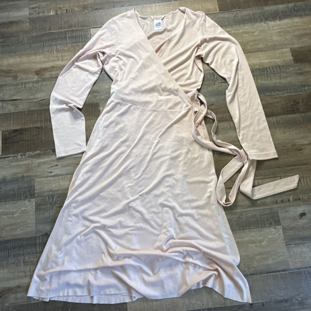Guess Jeans Light Pink Long Sleeve Wrap Dress Raw Hem Beachy Coquette